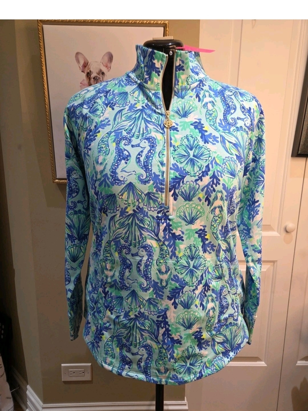 Nwt XL Lilly Pulitzer Blue Green Sea Life Half-Zip Pullover